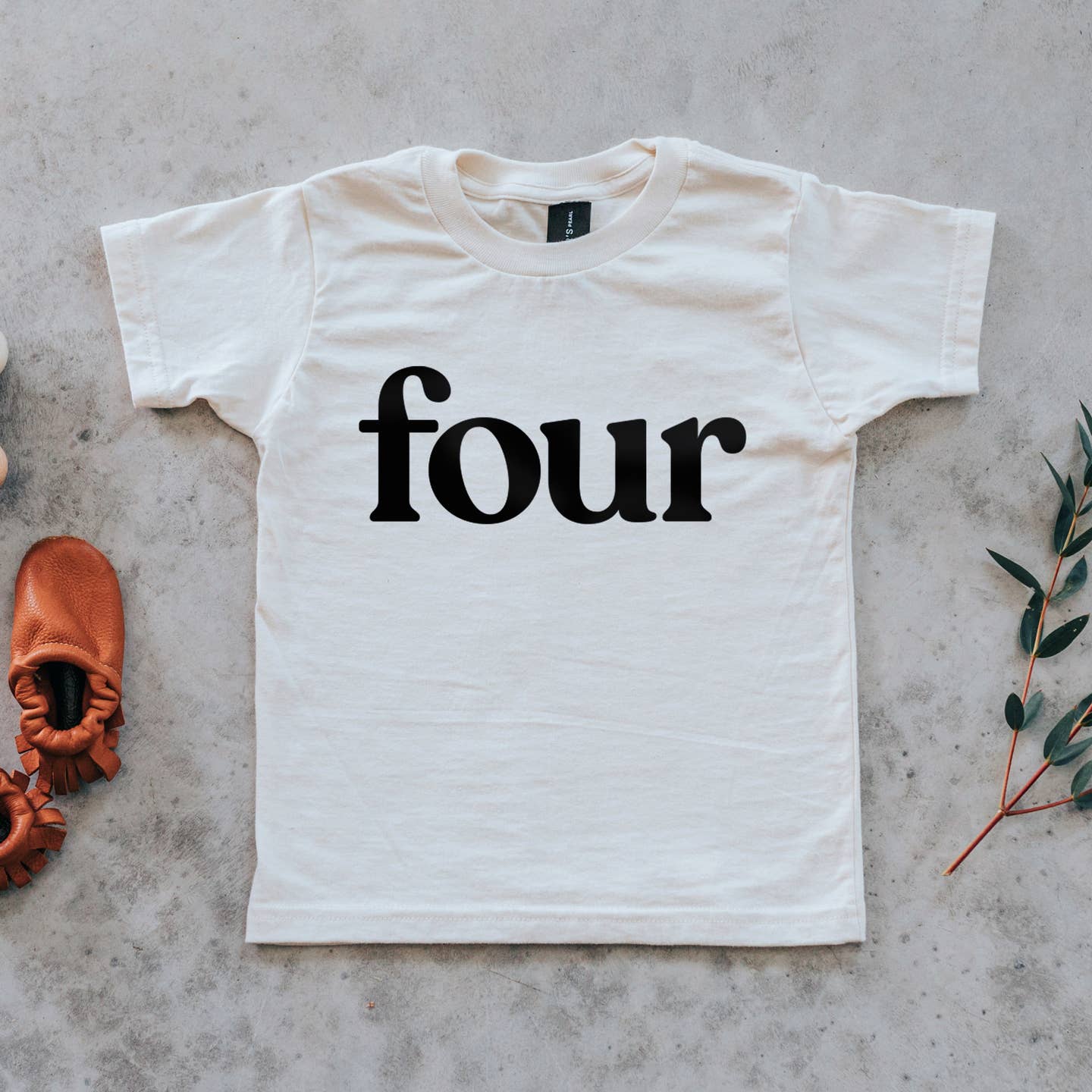 Gladfolk Four Modern Birthday Tee • Cream Organic Cotton Unisex Top