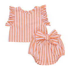 Pink Chicken Baby Girls Abigail 2-Piece Set - Orange Pink Stripe Front