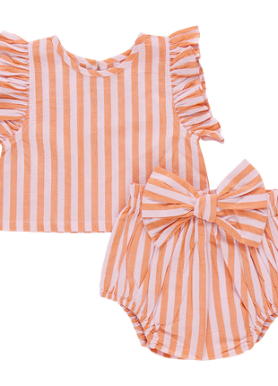 Pink Chicken Baby Girls Abigail 2-Piece Set - Orange Pink Stripe Front