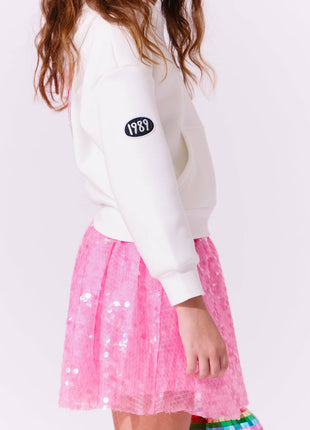 Model Wearing Lola & The Boys Swiftie Lovers Hoodie