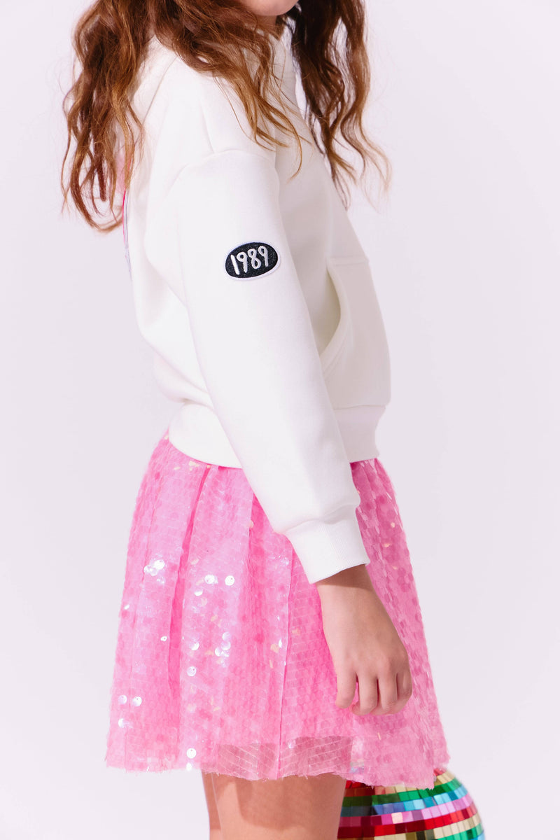 Model Wearing Lola & The Boys Swiftie Lovers Hoodie