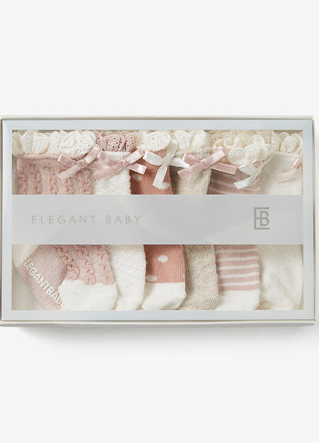 Elegant Baby Fancy Pink Non Slip Baby Socks 6pk