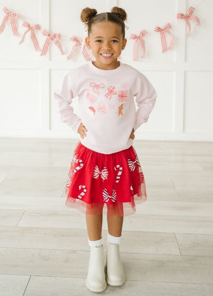 Model Wearing Sweet Winks Candy Cane Coquette Sequin Christmas Tutu