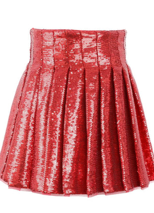 Lola And The Boys Scarlet Pleated Shimmer Skirt