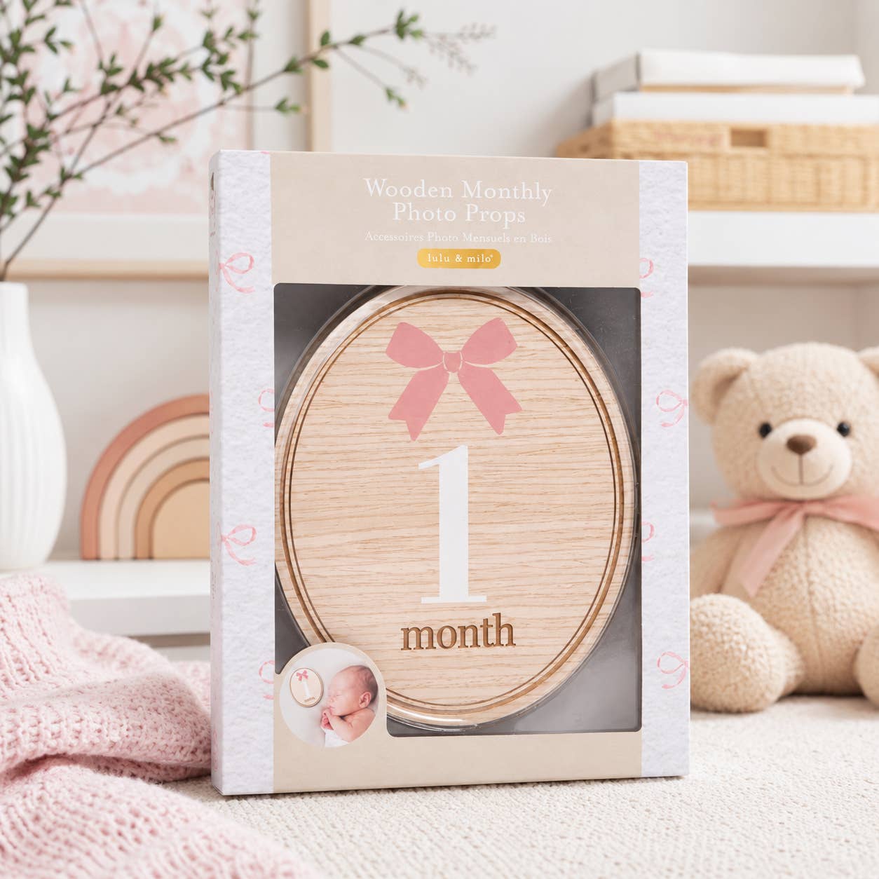 Kate & Milo Bow Wooden Monthly Milestone Photo Props Discs