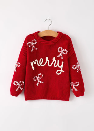 Rylee Faith Designs Mom and Me Winter Christmas Red "Merry" Pullover Sweater  Front
