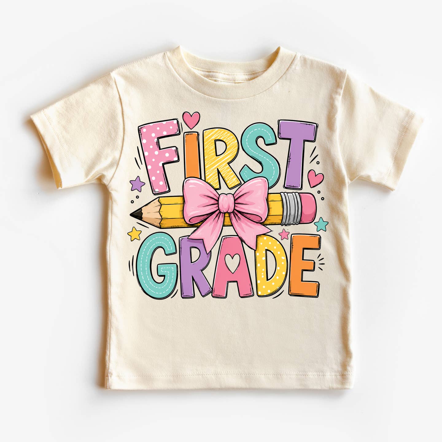 First Grade Colorful Pencil Bow Tee
