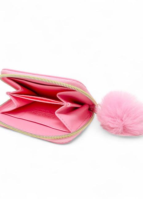 Tiny Treats and ZOMI Gems Teddy Pom Pom Zip Wallet - Pink
