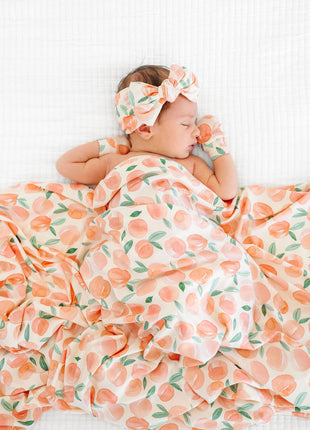 Model Wearing Lou Lou & Company Georgia Headband & Swaddle Blanket 