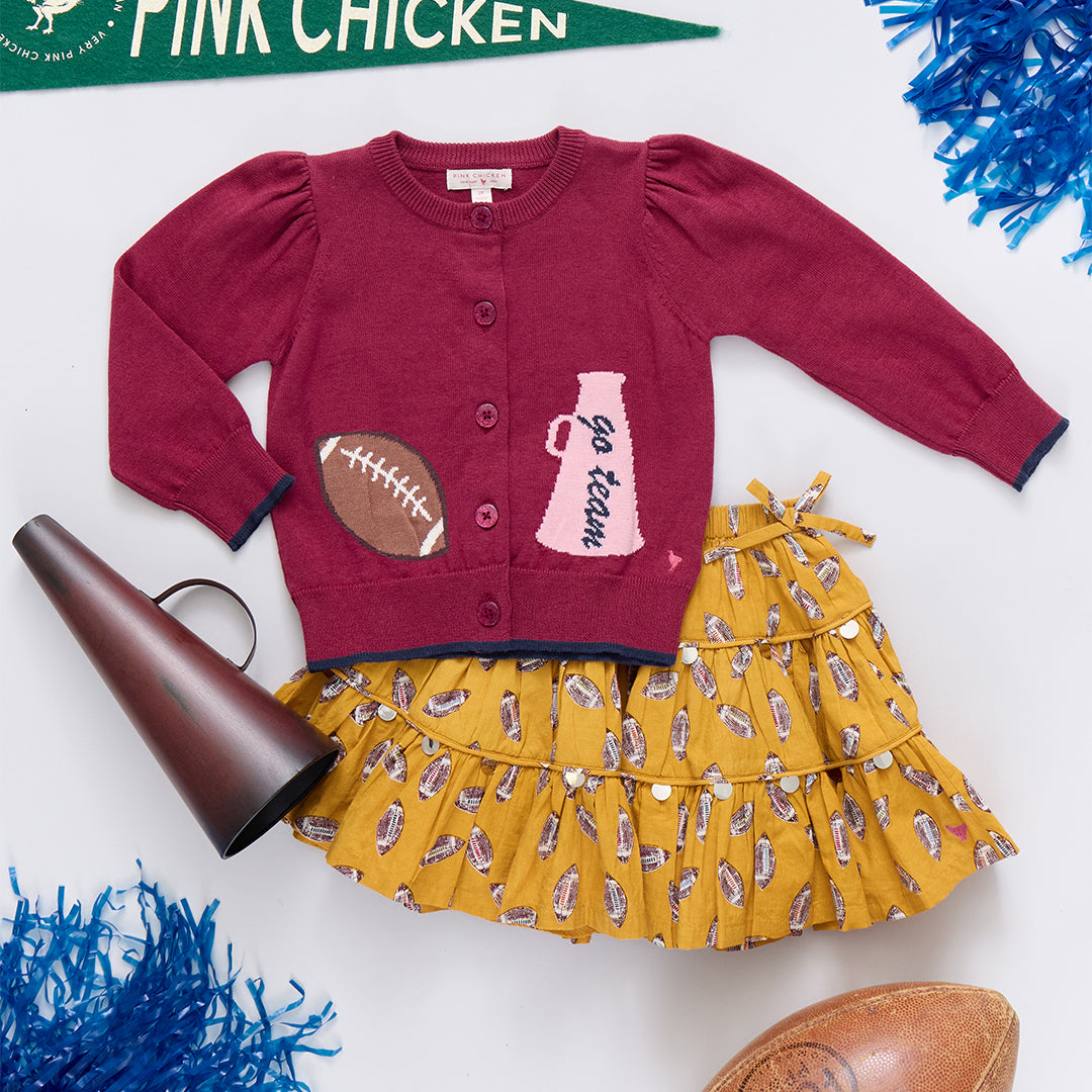 Pink Chicken Girls Constance Sweater Go Team & Allie Skirt Flying Footballs