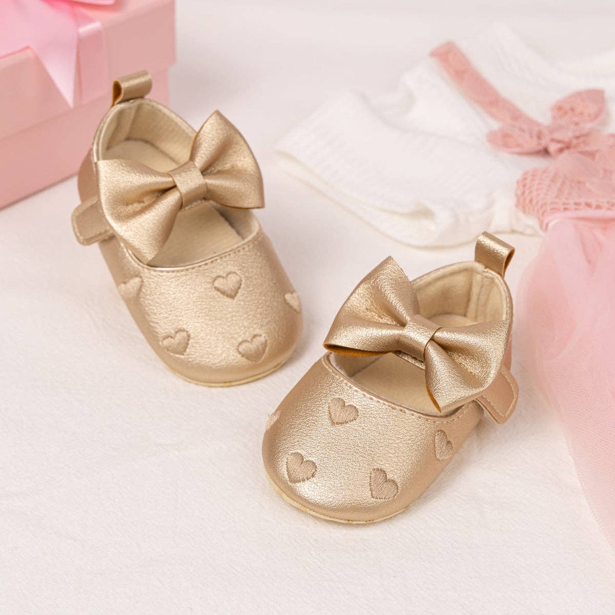 Kids Charm Online Metallic Gold Infant Shoes with Velcro. HMZ161G