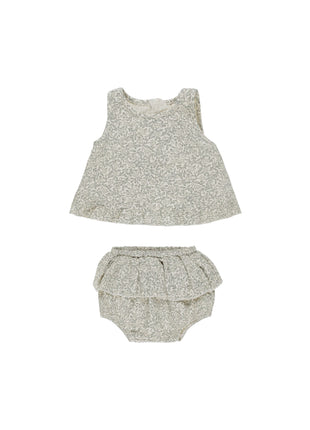 Quincy Mae Ruffled Tulip Top + Bloomer Set || Green Garden
