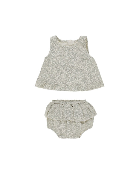 Quincy Mae Ruffled Tulip Top + Bloomer Set || Green Garden