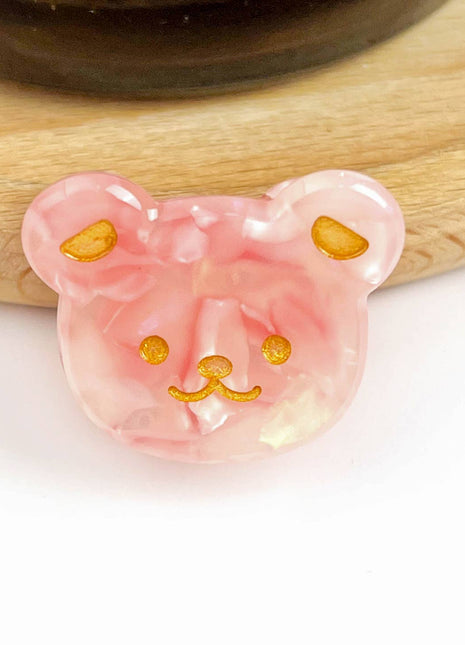 My Diva Soap Cute Bear Head Mini Claw Clip, Acetate Children's Hair Clip - Pink 