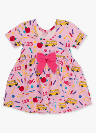 Rufflebutts + Ruggedbutts Girls Pink School House Short Sleeve Knit Twirl Dress - Back