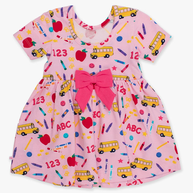 Rufflebutts + Ruggedbutts Girls Pink School House Short Sleeve Knit Twirl Dress - Back