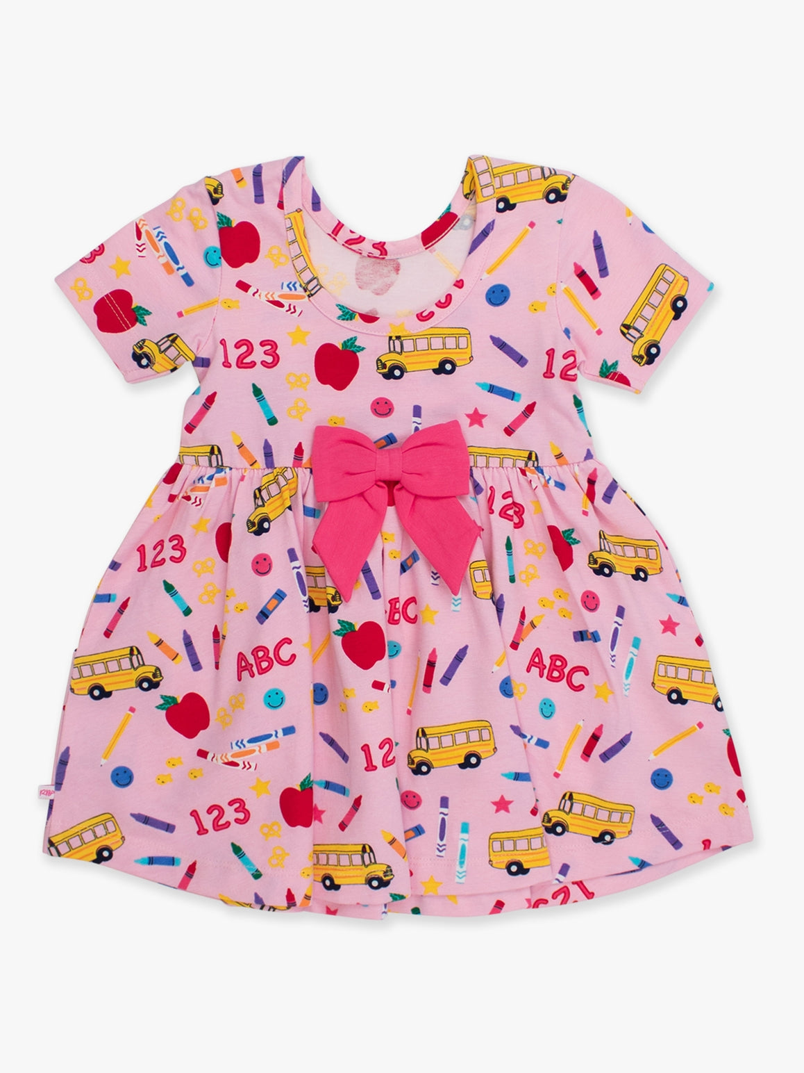 Rufflebutts + Ruggedbutts Girls Pink School House Short Sleeve Knit Twirl Dress - Back