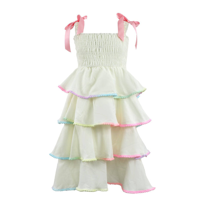 Lola And The Boys Rainbow Tiered Bow Dress Front