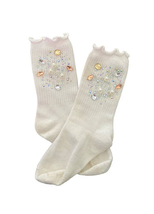 Three Wildflower Designs Silver and Gold Gem High Socks