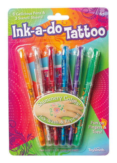 Toy Smith Ink-A-Do Tattoo Pens, Set of 6 Gel Pens