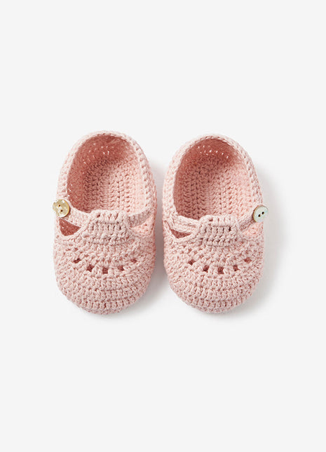 Elegant Baby Blush T-Strap Hand Crocheted Baby Booties