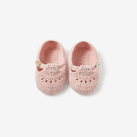 Elegant Baby Blush T-Strap Hand Crocheted Baby Booties