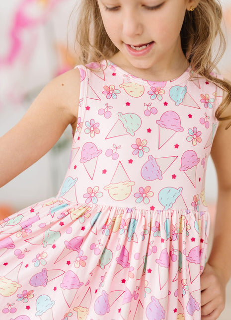 Model Wearing Mila & Rose Ice Cream & Shout Tank Twirl Dress