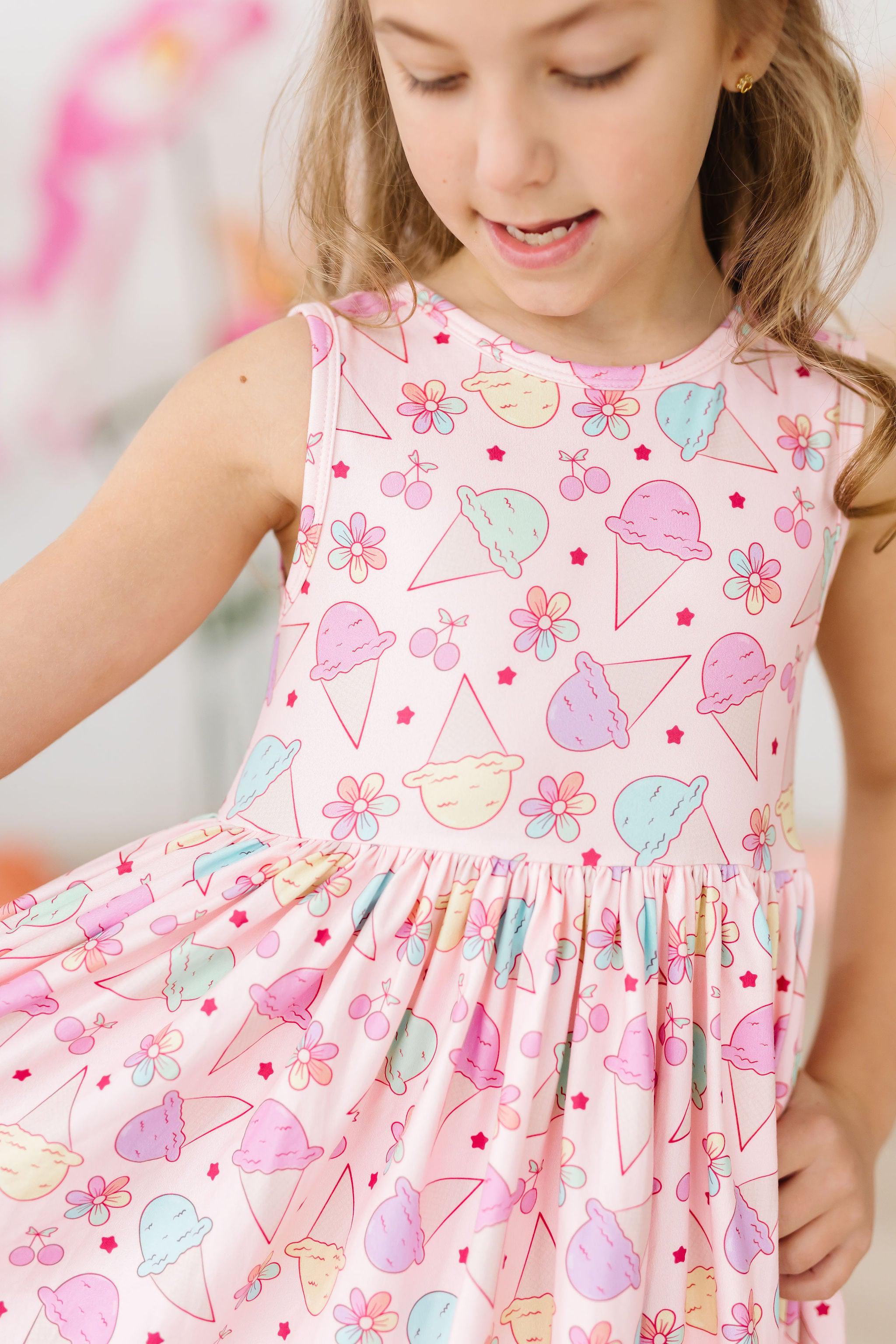 Model Wearing Mila & Rose Ice Cream & Shout Tank Twirl Dress