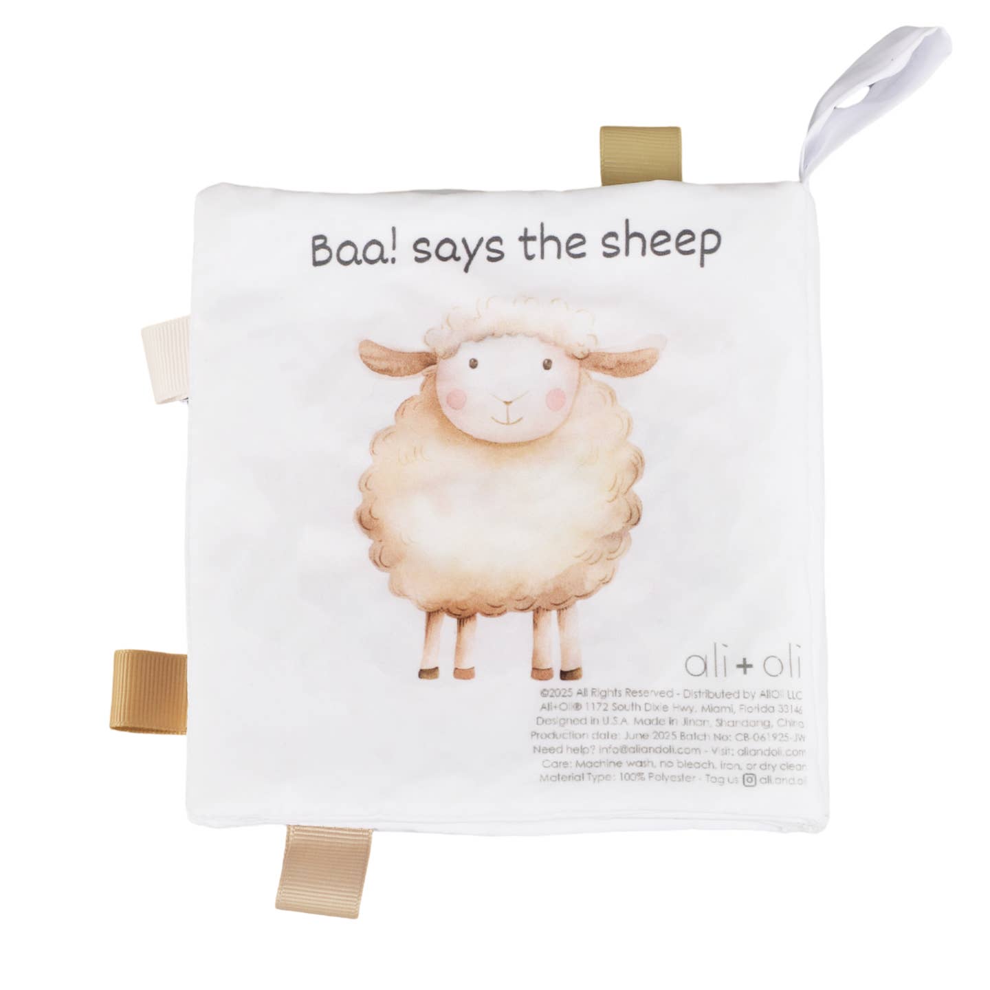 Ali + Oli Farm Animals – 10-Page Taggies Soft Crinkle Cloth Baby Book
