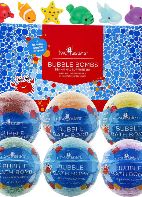 Two Sisters Spa Sea Animal Kids Bath Bombs Gift Set with Toys Inside – 6 Pack
