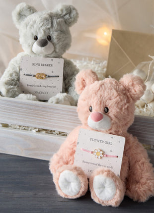 Demdaco Flower Girl Pink Bear & Ring Bearer Grey Bear - 6in