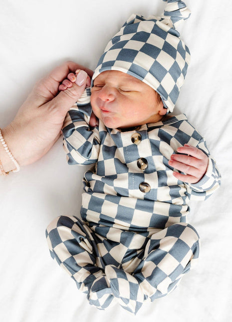 Model Wearing Lou Lou & Company Miles Top Knot Hat and top & bottom set