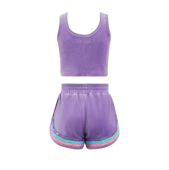Lola And The Boys Rainbow Velour Sequin Tank Set - Lavender Back