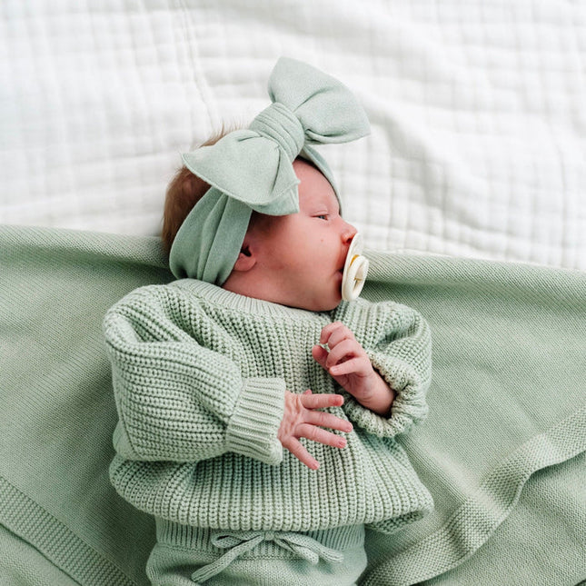 Model Wearing Lou Lou & Company Knit Headband - Sage