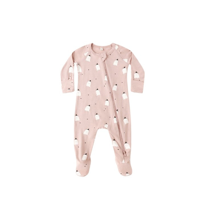 Quincy Mae Bamboo Zip Footie || Pink Ghosts