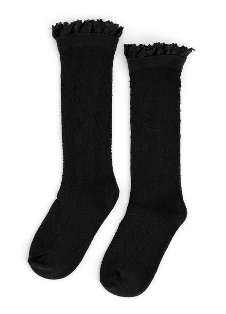 Little Stocking Co. Black Fancy Lace Top Knee High Socks