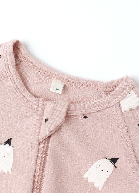 Quincy Mae Bamboo Zip Footie || Pink Ghosts Details
