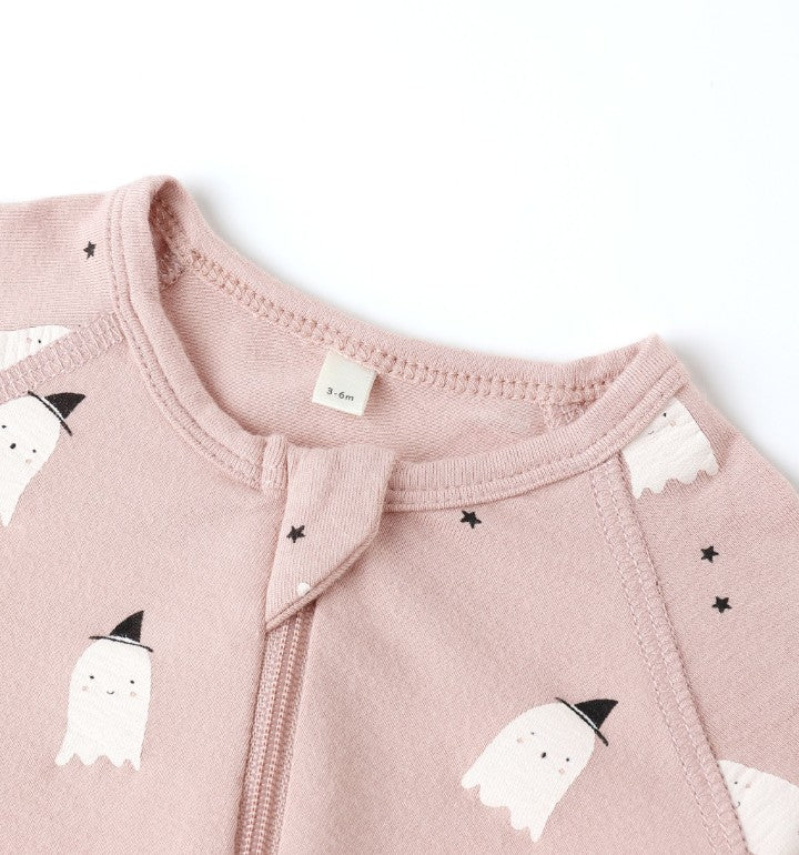 Quincy Mae Bamboo Zip Footie || Pink Ghosts Details