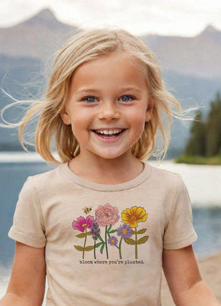 Model Wearing Barefoot Baby "Bloom Where You're Planted" Toddler Youth Flower Shirt Girl