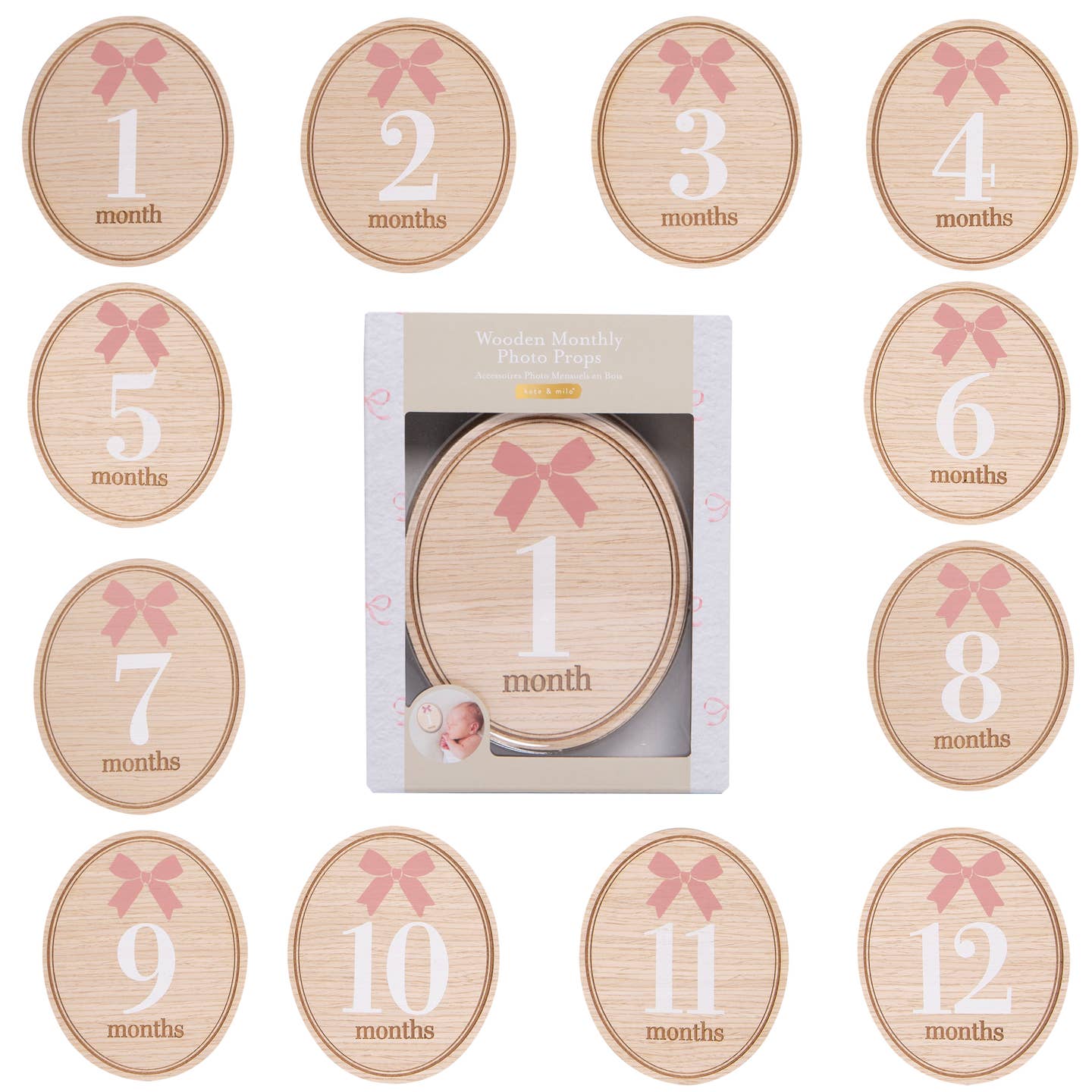 Kate & Milo Bow Wooden Monthly Milestone Photo Props Discs