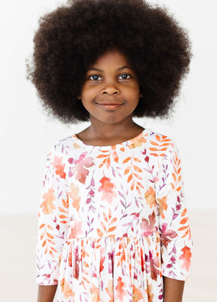 Model Wearing Mila & Rose Falling Leaves 3/4 Sleeve Pocket Twirl Dress 