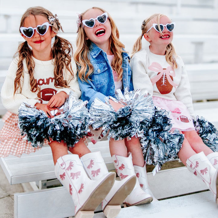 Model Wearing Sweet Wink Game Day Football Sequin Patch Denim Jacket