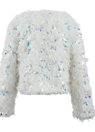 Lola And The Boys Snow Sparkle Plush Sequin Jacket - Back