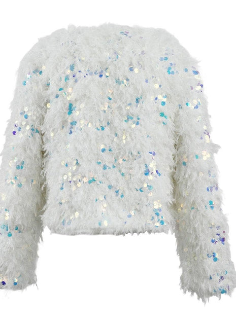 Lola And The Boys Snow Sparkle Plush Sequin Jacket - Back