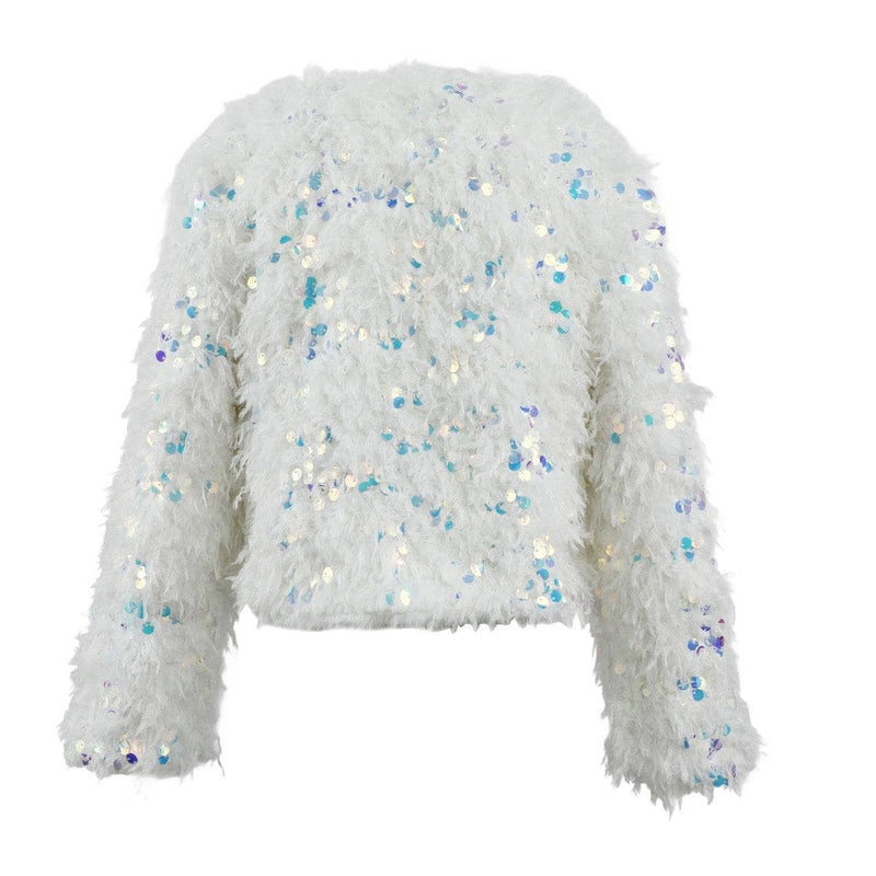 Lola And The Boys Snow Sparkle Plush Sequin Jacket - Back