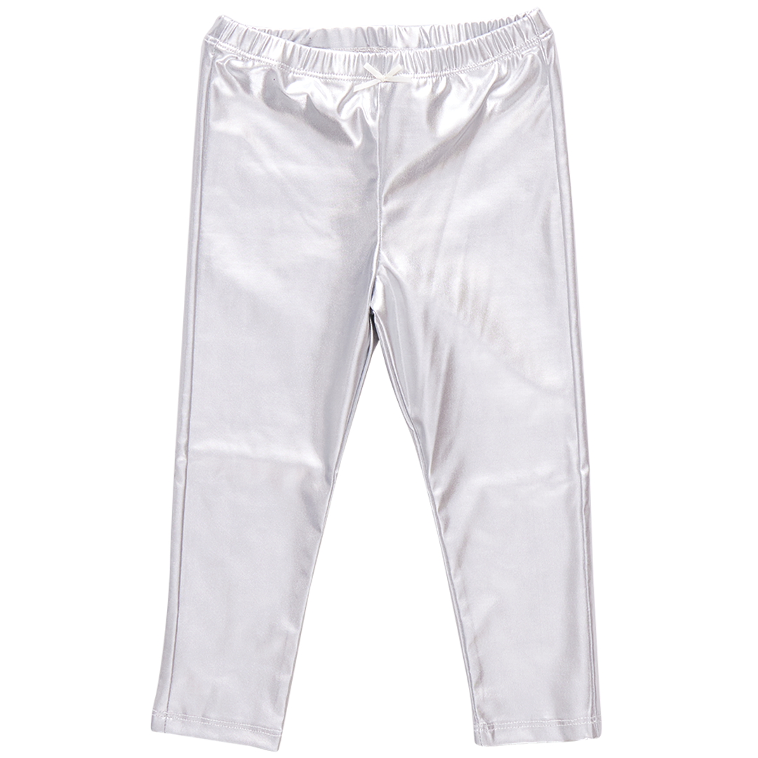 Pink Chicken Girls Lame Leggings Silver 