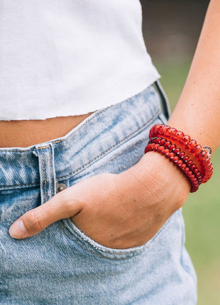 Model Wearing Teleties Spiral Hair Coils | Small | Red Carpet Ready Hair Ties