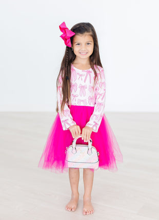 Model Wearing Mila & Rose Pretty in Pink Long Sleeve Tutu Dress