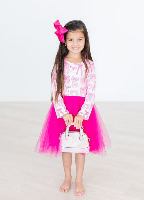 Model Wearing Mila & Rose Pretty in Pink Long Sleeve Tutu Dress