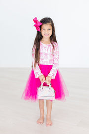 Model Wearing Mila & Rose Pretty in Pink Long Sleeve Tutu Dress